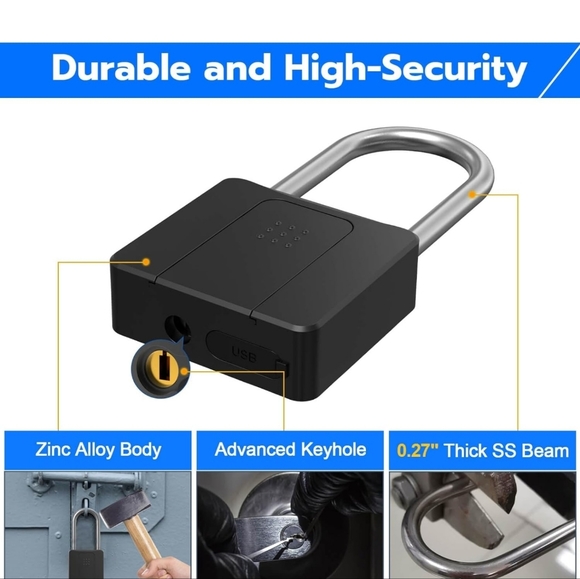 Fingerprint Padlock Key Backup Weatherproof Biometric Bluetooth New - Picture 4 of 7